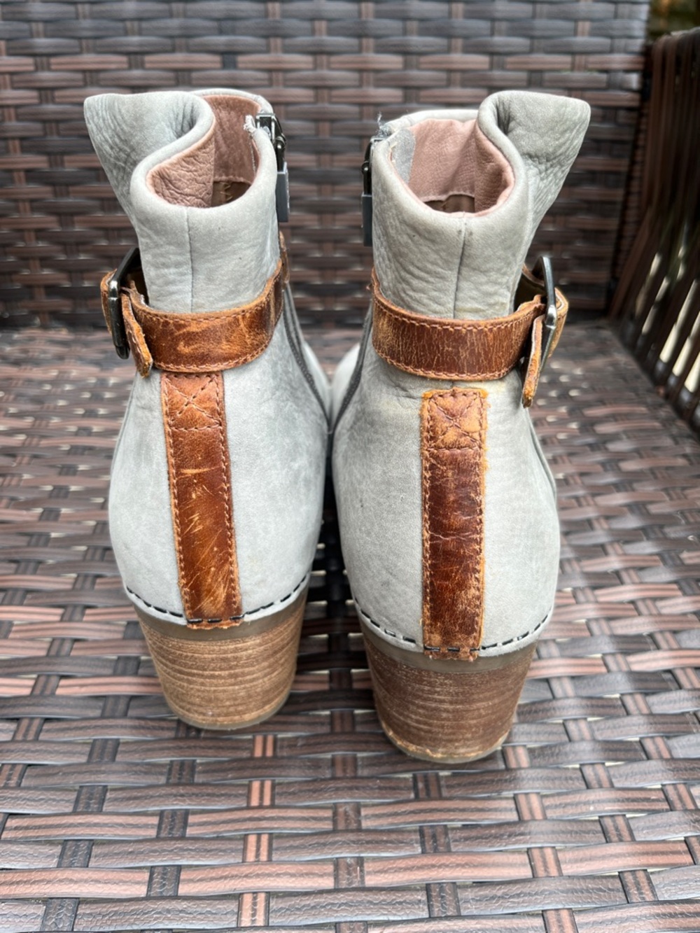Dansko Hartley Boots -Gray Leather Ankle Boots with Brown Buckle Strap - Picture 5 of 16
